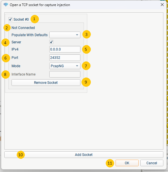 Injection interface dialog box